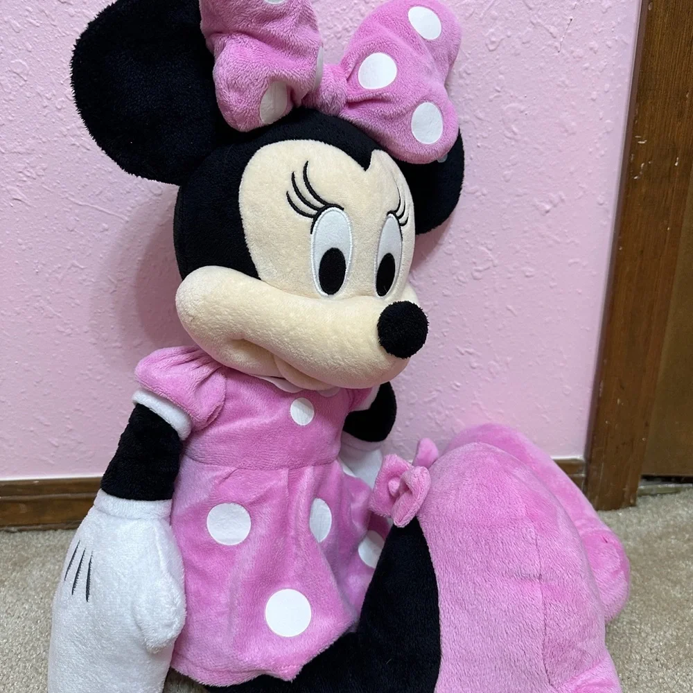 Large 24” Disney Minnie Mouse Plush Stuffed Toy Pink Polka Dot